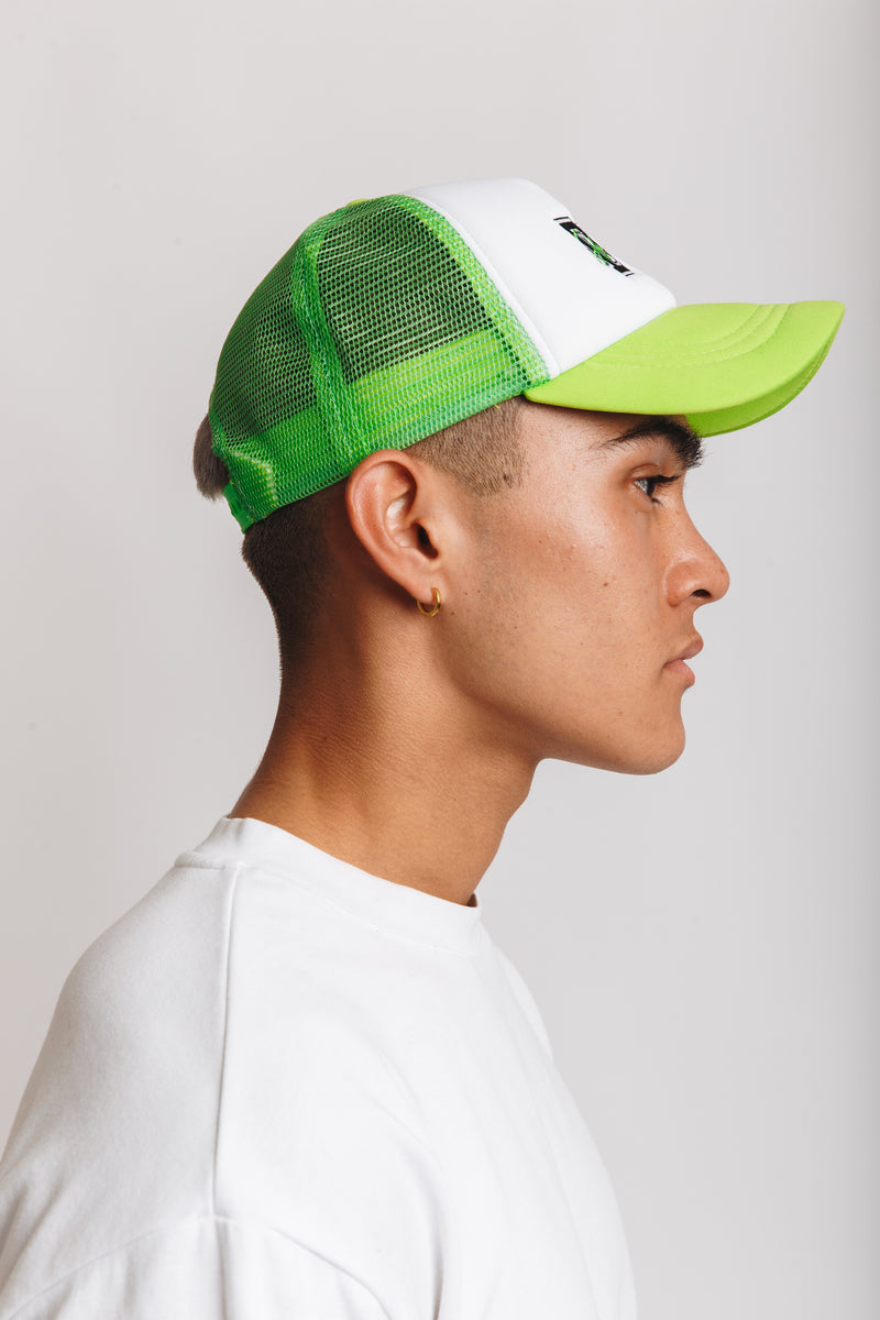 White and Lime Green Foam Trucker Hat